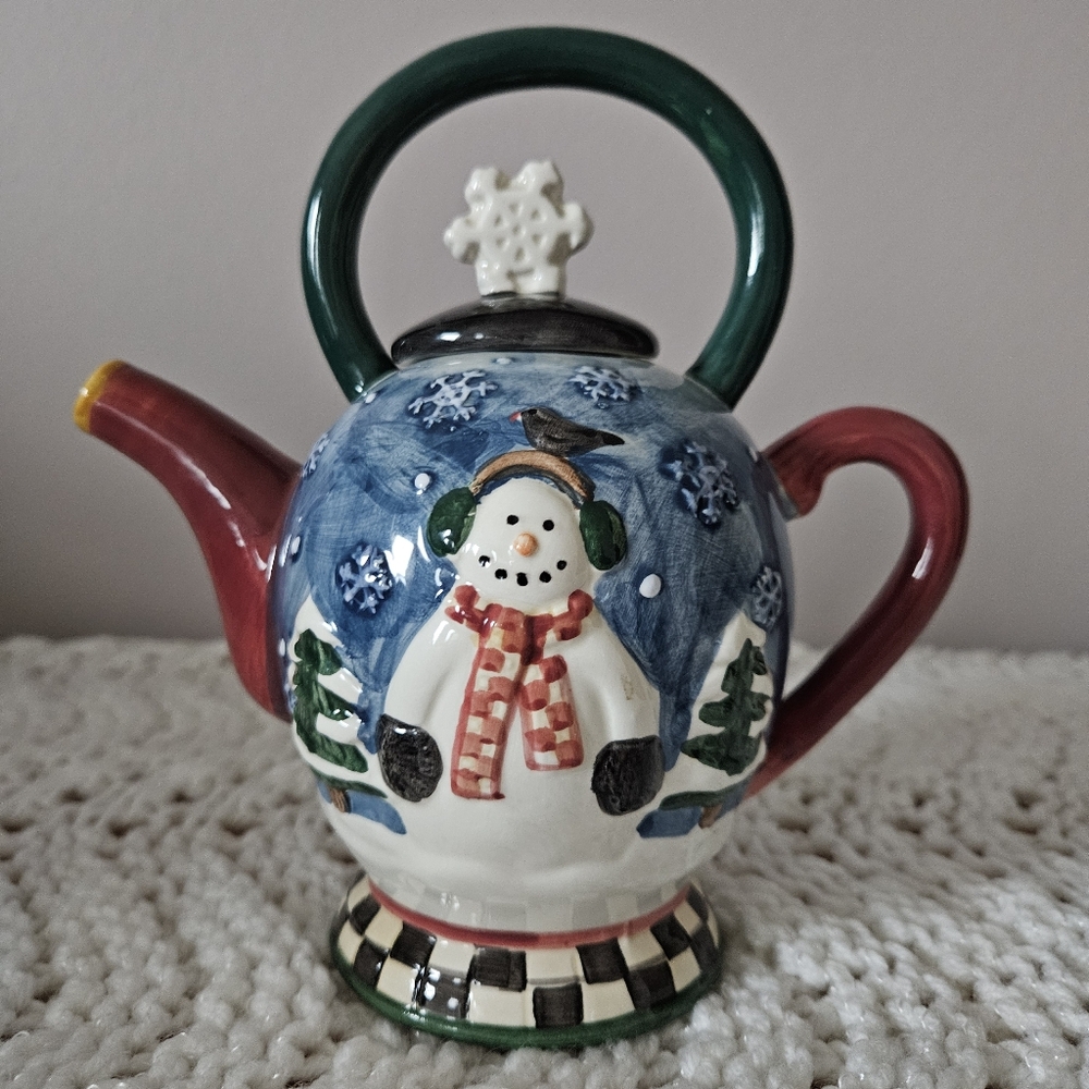 Debbie Mumm Sakura Snowman "Snowglobe" Mini Teapot